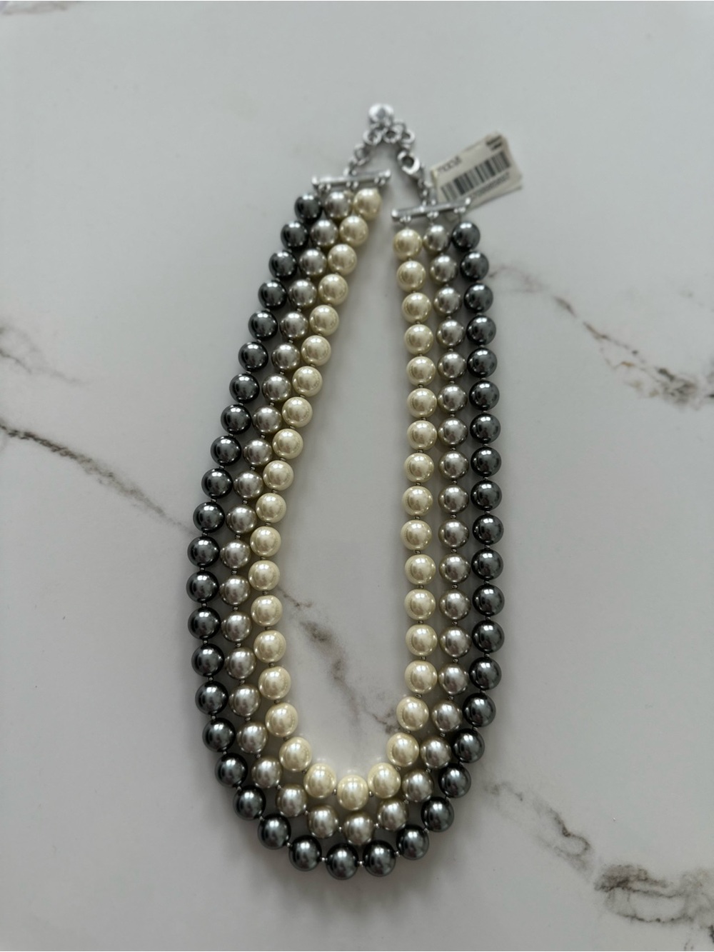 Macy's Three-Strand Pearl Necklace in White & Gunmetal